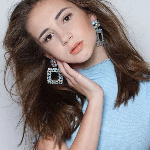 Blue Rhinestone Statement Earrings - Picture 3 of 5